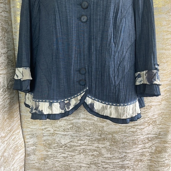 Vintage🧚‍♀️Vex Collection Blue Denim Like Pleated Blazer Size EU 46 - Picture 4 of 12